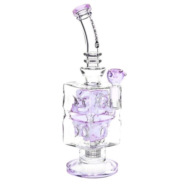 Pulsar Double Swiss Perc Blocks Glass Water Pipe - 12.5" / 14mm F / Blue - Image 3