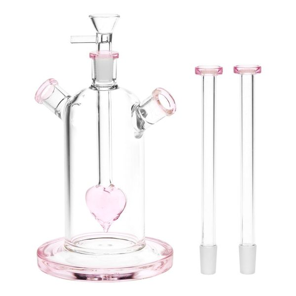 Date Night Heart Perc Dual Neck Glass Water Pipe - 7" / 14mm F - Image 2