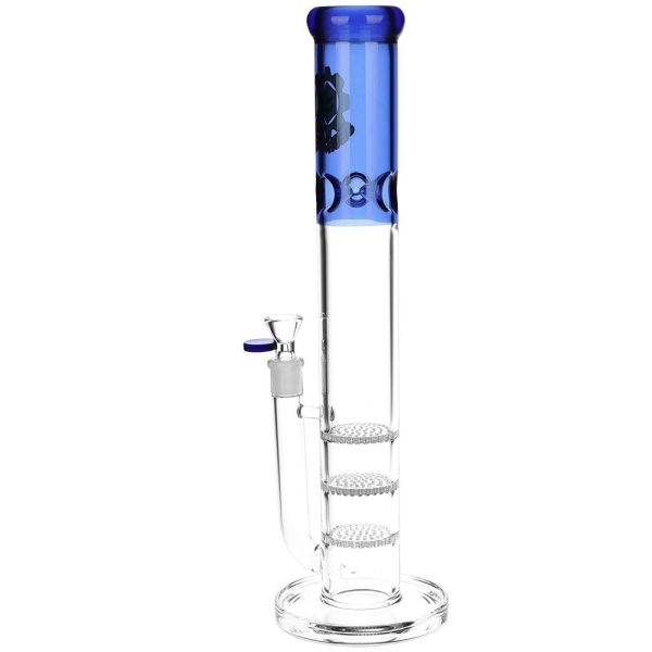 SeshGear Triple Honeycomb Perc Straight Tube Water Pipe - 15" / 14mm F / Colors Vary - Image 2
