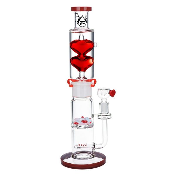 Pulsar Glycerin Hearts Glass Water Pipe with Gem Hearts - 13.75" / 14mm F - Image 2