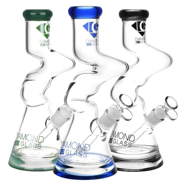 Diamond Glass Gold Zong Beaker Water Pipe - 11" / 14mm F / Colors Vary - Image 2