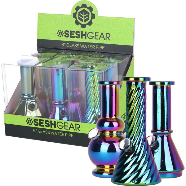 SeshGear Glass Mini Water Pipe | 6" | Grommet | Assorted Styles | 6ct Display - Image 3