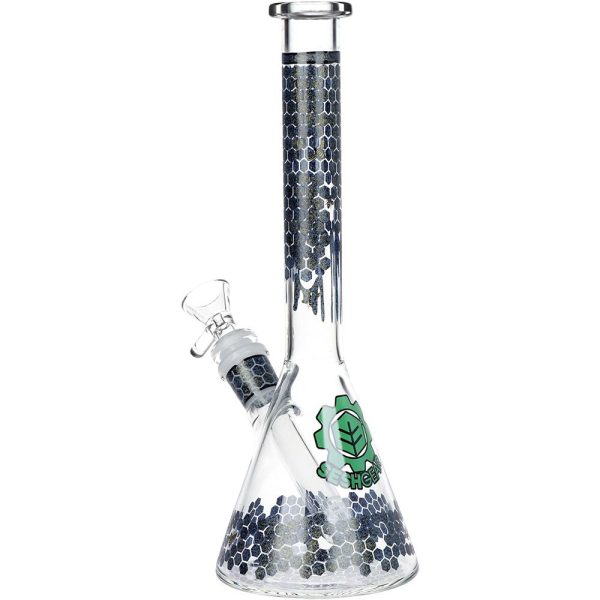 SeshGear Honeycomb Beaker Glass Water Pipe - 9.75" / 14mm F / Colors Vary - Image 3