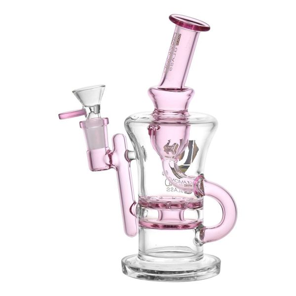 Diamond Glass Gold Ratchet Perc Recycler Water Pipe - 7.75" / 14mm F - Image 3