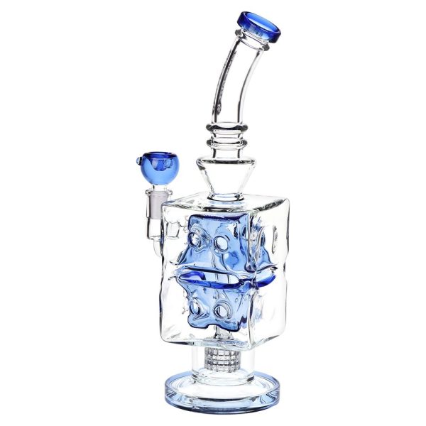 Pulsar Double Swiss Perc Blocks Glass Water Pipe - 12.5" / 14mm F / Blue - Image 7