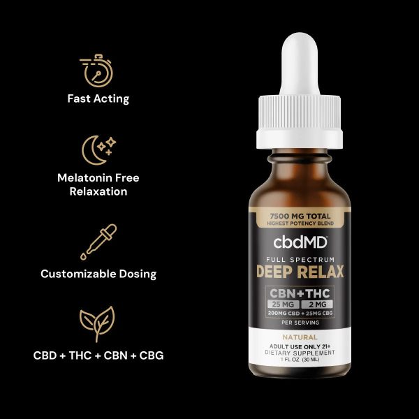 cbdMD Full Spectrum CBD + CBG Oil Deep Sleep Drops - 7500MG - Image 2