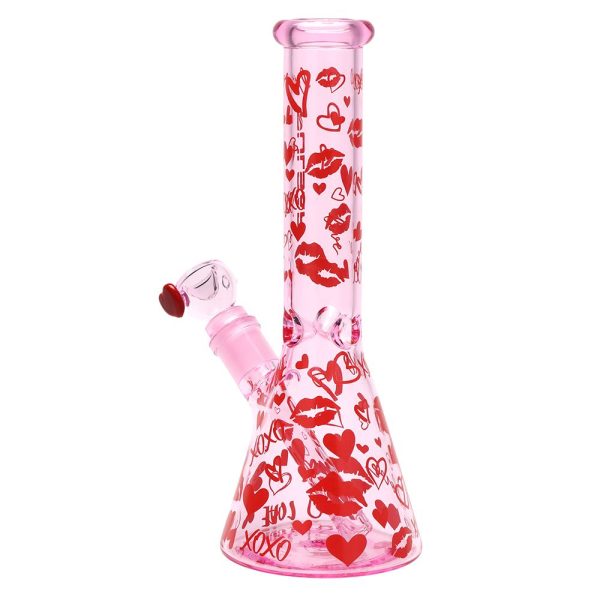 Pulsar Valentine's XOXO Glass Beaker Water Pipe & Hand Pipe Set - 10" / 14mm F - Image 3