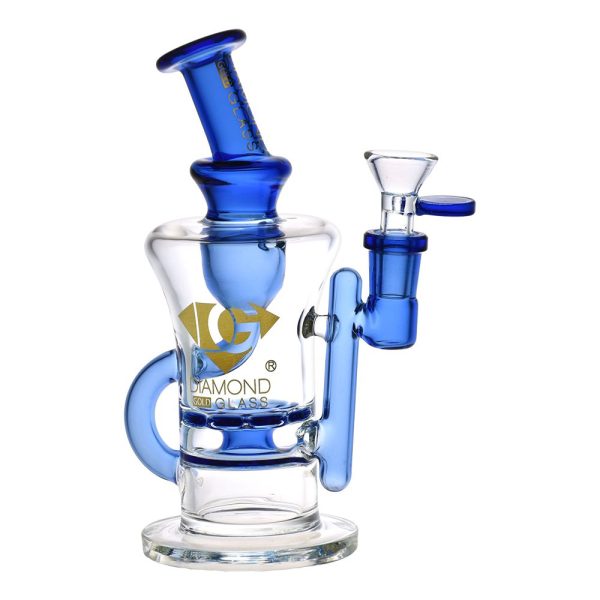 Diamond Glass Gold Ratchet Perc Recycler Water Pipe - 7.75" / 14mm F - Image 2