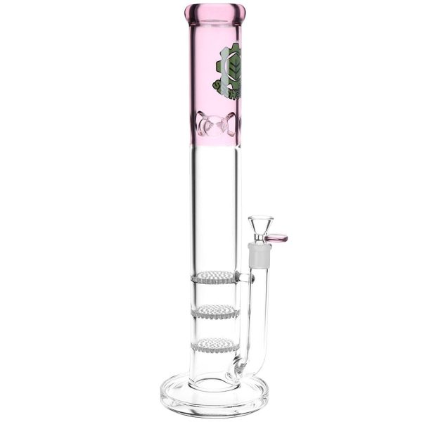 SeshGear Triple Honeycomb Perc Straight Tube Water Pipe - 15" / 14mm F / Colors Vary - Image 3