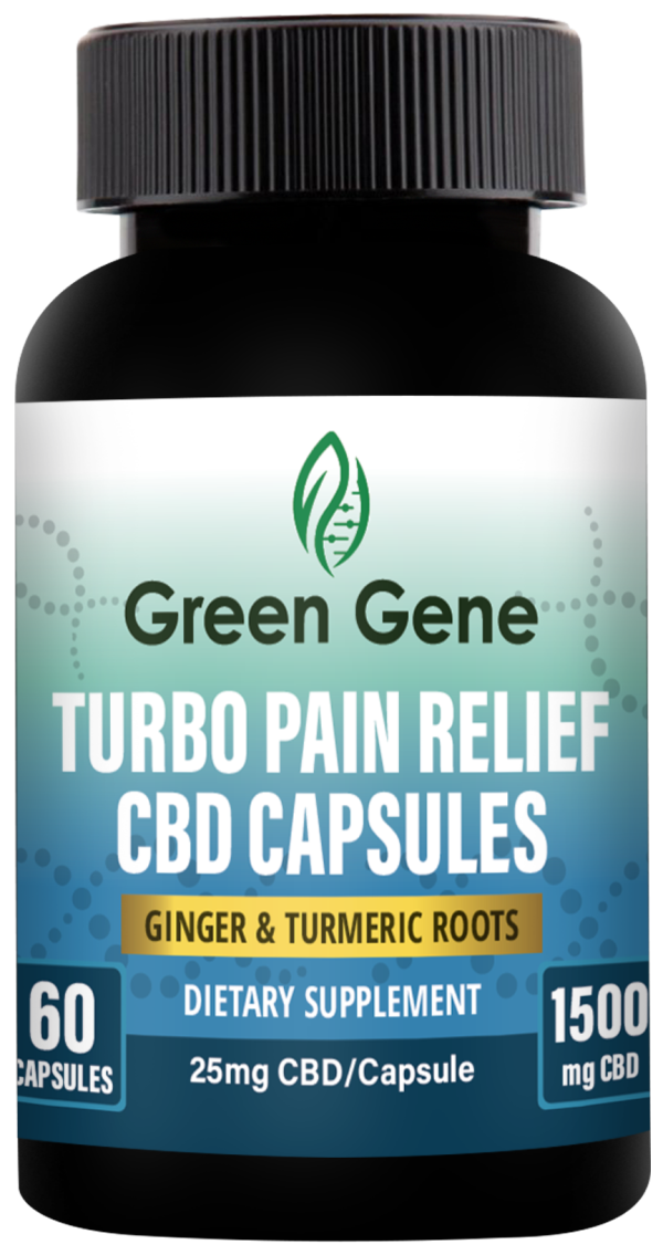 Turbo Pain Relief CBD Capsules W/ Ginger & Turmeric Roots (750MG-1500MG) - Image 2