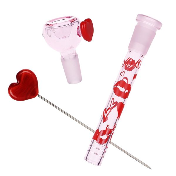 Pulsar Valentine's XOXO Glass Beaker Water Pipe & Hand Pipe Set - 10" / 14mm F - Image 5