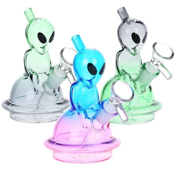 Alien UFO Ombre Mini Glass Water Pipe - 5" / 14mm F / Colors Vary - Image 2