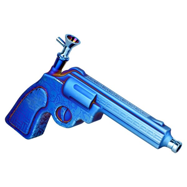 Six Gun A-Blazin' Electroplated Glass Pistol Bubbler - 10.75" / 14mm F / Colors Vary - Image 3