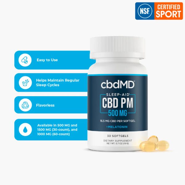 Broad Spectrum CBD NSF PM Sleep Softgel Capsules - 500MG, 30ct - Image 2