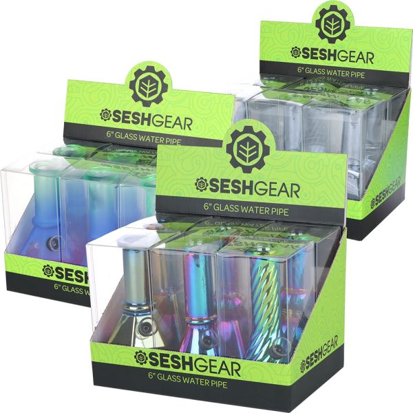 SeshGear Glass Mini Water Pipe | 6" | Grommet | Assorted Styles | 6ct Display - Image 2